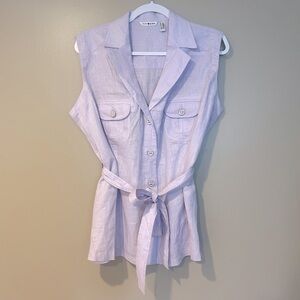 100% linen button up pastel preppy old money country club belted vest